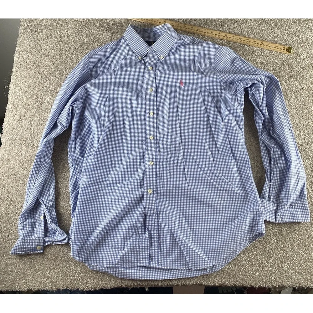 Polo Ralph Lauren Blue/White Gingham Check Shirt Pink Pony Mens XL Preppy Cotton